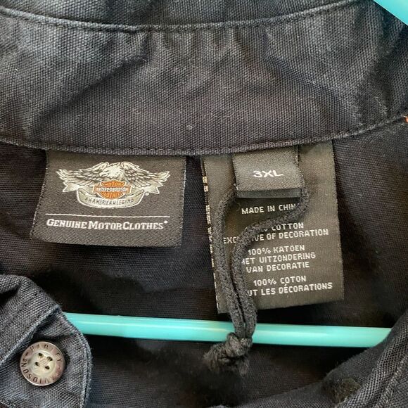 HARLEY DAVIDSON Embroidered Patch Logo Short Sleeve Button Shirt XXXL - Picture 6 of 7